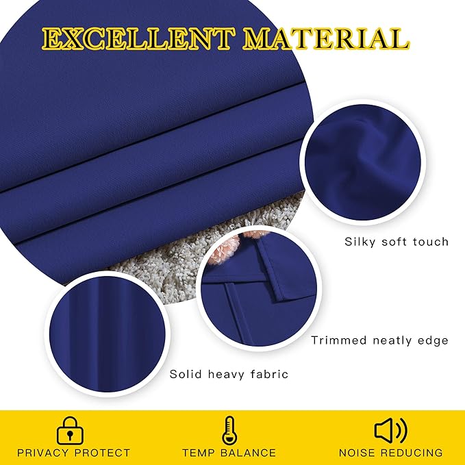 NICETOWN Navy Blue Bedroom Blackout 90 inch Curtains - Grommet Energy Saving Thermal Insulated Room Darkening Drapes Sound Dampening Window Treatments for Living Room (2 Panels, W52 x L90)