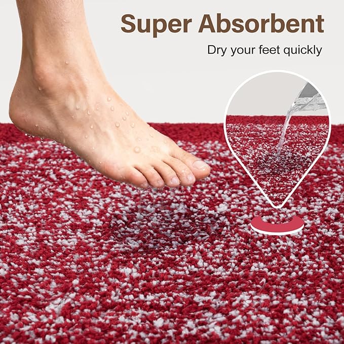 60x24 Long Bathroom Rugs Washable Non Slip, Red Bath Mat for Bathroom Floor Tub, Soft Absorbent Quick Dry Mats for Shower, Bathtub,Home Decor