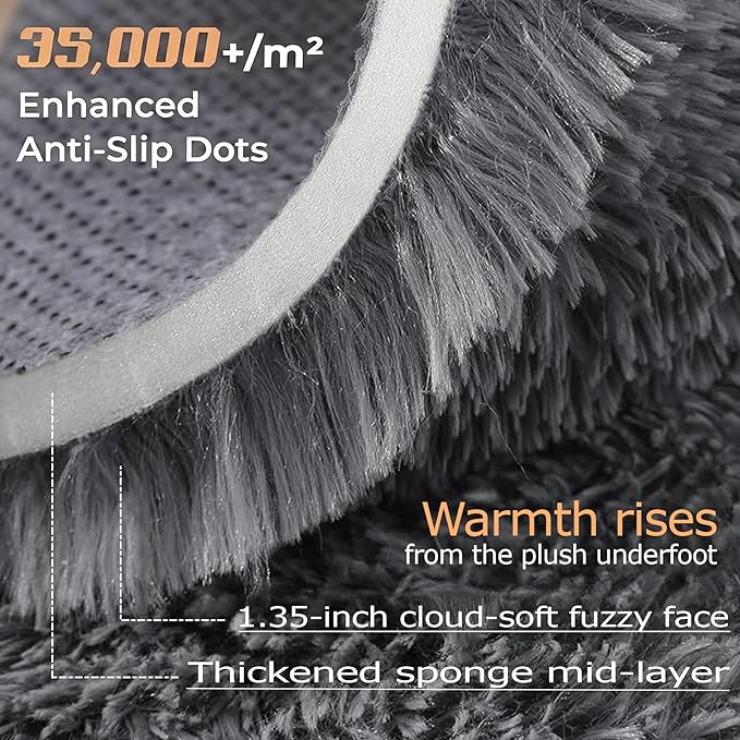 Dark Grey Rugs for Bedroom: 4x6 Fluffy Shag Soft Washable Rug Fuzzy Plush Indoor Carpet for Living Room Kids Girls Boys Room Nursery Dorm (Grey, 4'x6')