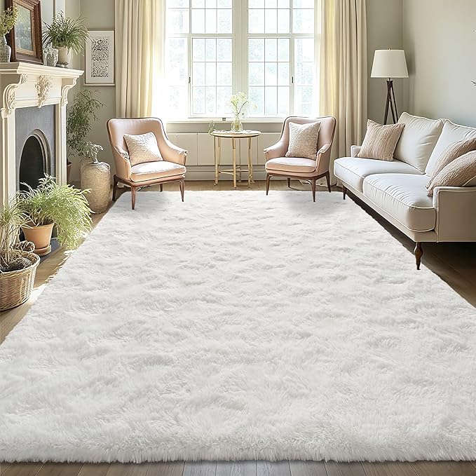 LOCHAS Ultra Soft Indoor Modern Area Rugs Fluffy Living Room Carpets for Children Bedroom Home Decor Nursery Rug 8 x10 Feet, Cream