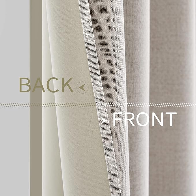 MIULEE 100% Blackout Linen Textured Curtains for Bedroom Solid Thermal Insulated Ivory Grommet Room Darkening Curtains & Drapes Luxury Decor for Living Room Nursery 52 x 84 Inch (2 Panels)