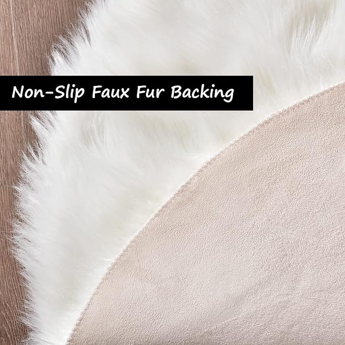 Goolela White Fluffy Fur Rug 4x6 Faux Sheepskin Fuzzy Shag White Rug for Bedroom Living Room Plush Washable Area Rug Rectangle