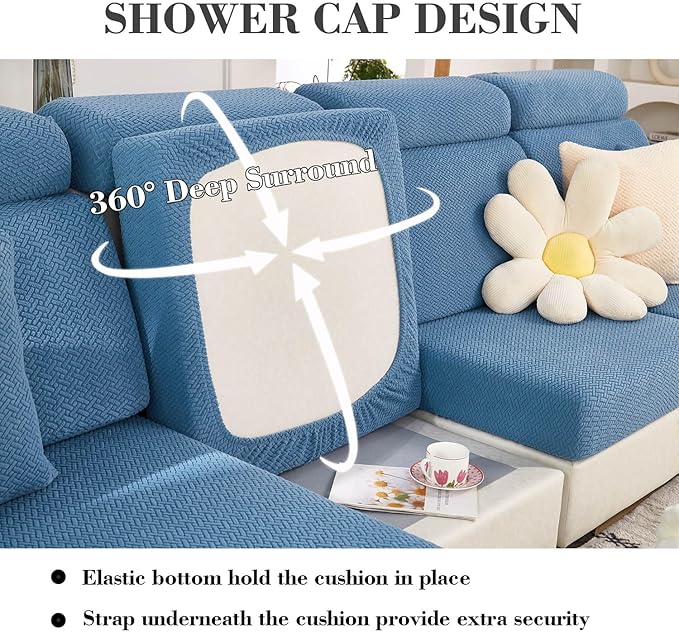 Couch Covers for 2 Cushion Sofa Pet Friendly Couch Cushion Covers Universal Sofa Covers Washable Stretch Slipcovers for Sectional Sofa (Texture Blue,Large Double Seat Cover)