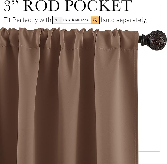 RYB HOME RV Curtains for Camper Windows, Mini Small Thermal Insulated Sunlight Heat Blocking Blackout Privacy Portable Curtains for Travel Trailer, Width 34 by Length 24, Mocha, 2 Panels