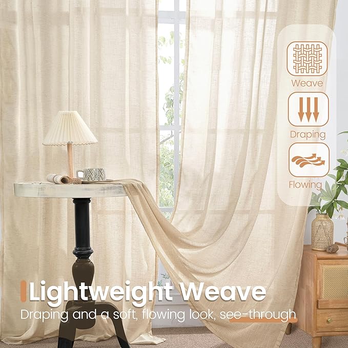 BGment Burlap Linen Farmhouse Kitchen Curtains 36 Inch Length - Half Drapes Light Filtering Semi Sheer with Rod Pocket for Bathroom Cafe Windows Lightweight, 2 Panels Set, 30 X 36 Inch