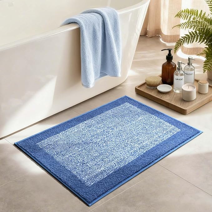 Bathroom Rugs 30x20 Non Slip Washable, Blue Bath Mat for Bathroom Floor Tub, Soft Absorbent Quick Dry Mats for Shower, Bathtub,Home Decor