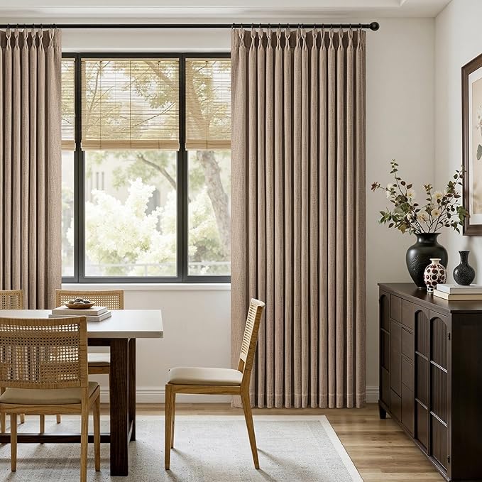 MIULEE Pinch Pleated Thick Linen Curtains 108 Inches Long 2 Panels for Living Room Bedroom, Linen Textured Drapes Back Tab Country Farmhouse Brown Tan Burlap Foor to Ceiling Curtains with Hooks&Rings