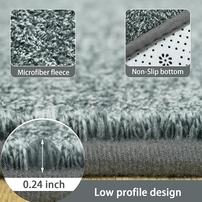 AROGAN Small Washable Area Rugs for Bedroom, 2×4 Runner Rug with Memory Foam for Hallway, Non Slip Fluffy Carpet Indoor Rug Runner for Kitchen, Bedside, Entryway Bathroom Home Decor, Grey