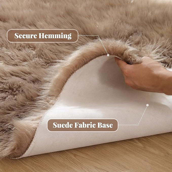 ORINOVA Fluffy Beige 8X10 Area Rug Faux Sheepskin Shaggy Fur Rug Washable for Living Room Bedroom Nursery Teen Room Home Décor