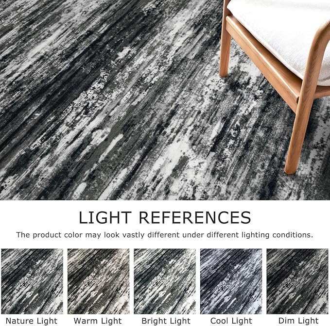KOZYFLY Modern Abstract Hallway Runner Rug, 2.6x8 Washable Rug Runner Non-Slip Soft Striped Kitchen Runner Rugs, Print Black Grey Carpet Runner for Entryway Bathroom Laundry Room Foyer