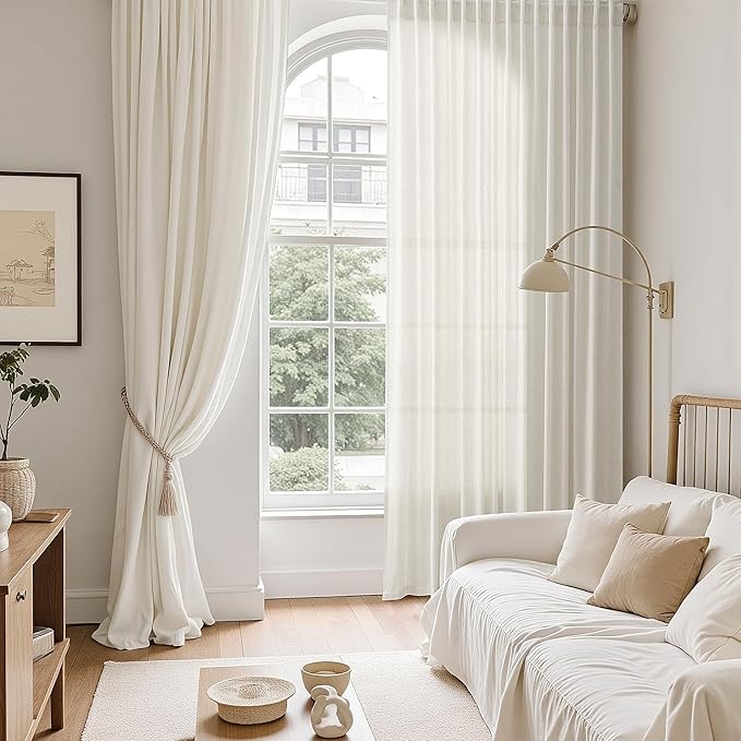 Nanspring Natural Linen Curtains for Living Room 105 Inches Long Rustic Farmhouse Decor Light Filtering Semi Sheer Curtain Back Tab and Rod Pocket Luxury Drapes for Bedroom Office 52x105, 2 Panels