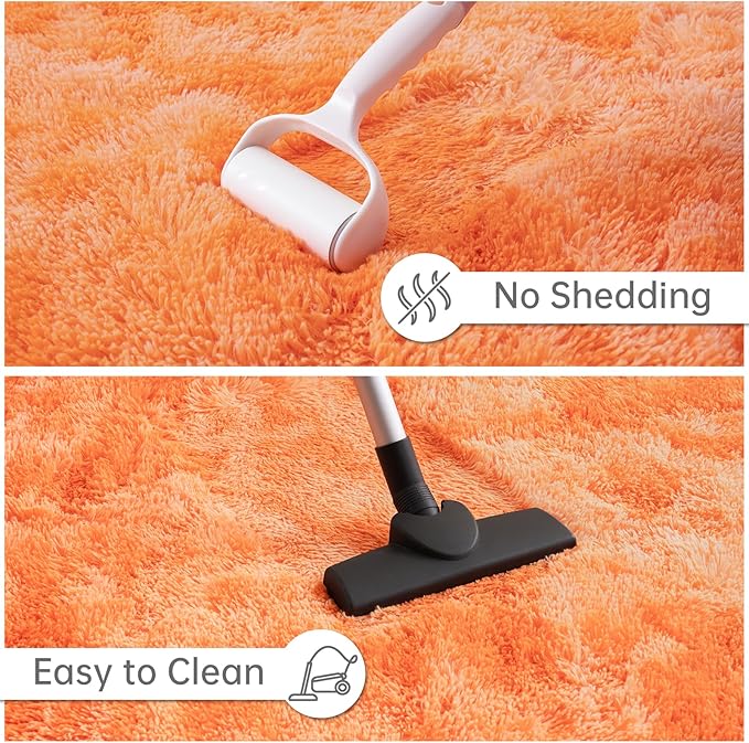 Goideal Fluffy Rug for Bedroom Living Room, 5x7 Orange Area Rugs, Faux Fur Shag Modern Carpet Ultra Soft Girls Boys Room Home Decor, Tie-Dyed