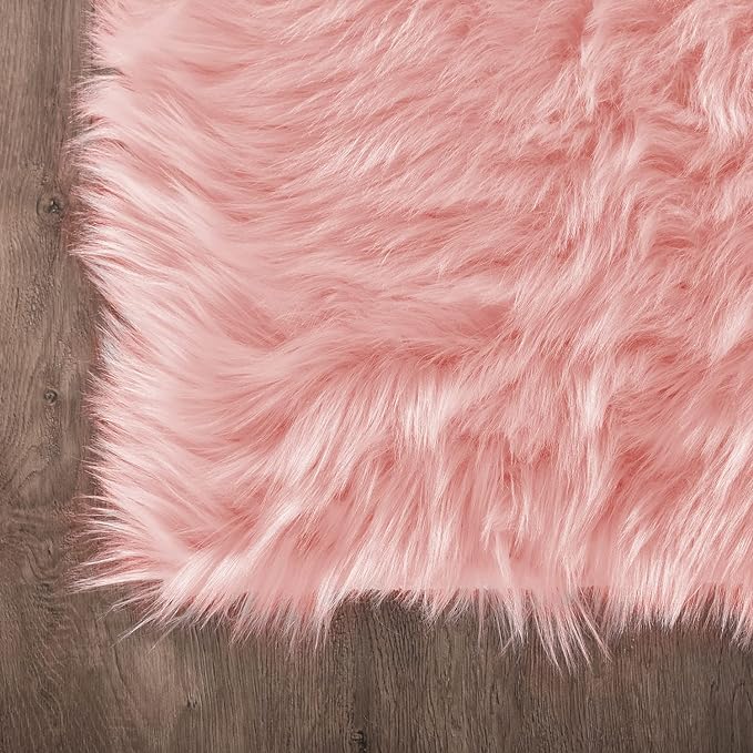Latepis Pink Runner Faux Sheepskin Fur Rugs 2X5 Fluffy Rug for Bedroom Cute Furry Shag Fuzzy Rug for Girls Room Dorm Luxury Room Decor