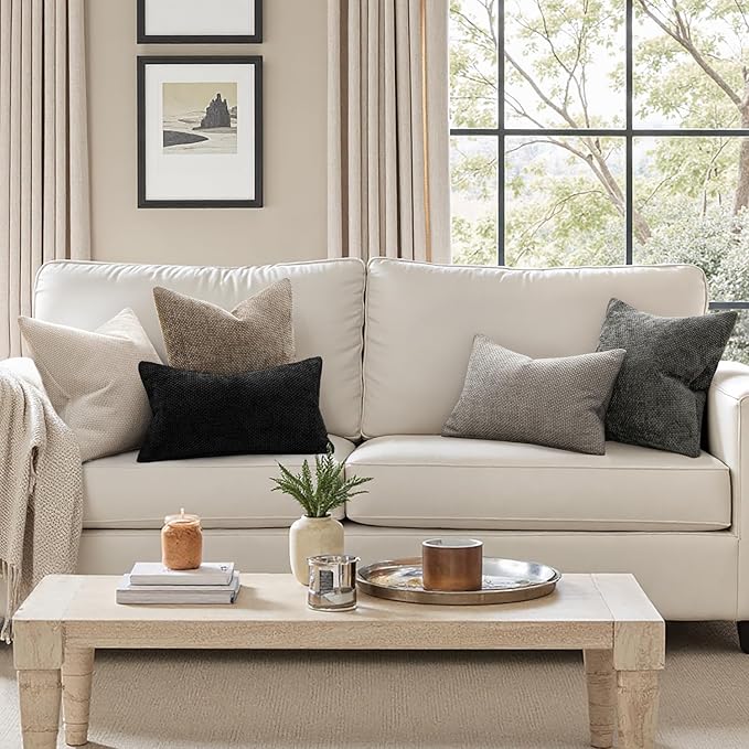 MIULEE Pack of 2 Couch Throw Pillow Covers 20x20 Inch Neutral Khaki Modern Boho Accent Decorative Pillow Covers Soft Chenille Farmhouse Cushion Covers for Home Decor Bed Sofa Living Room