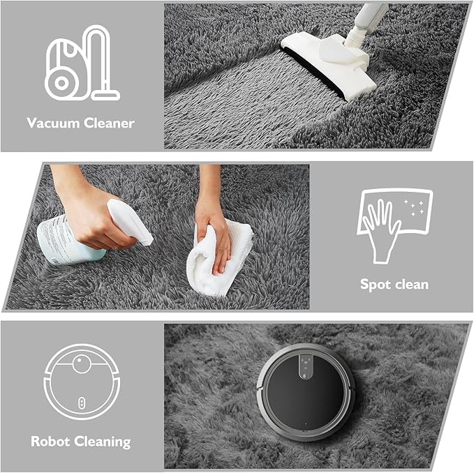 Ultra Soft Fluffy Area Rugs for Bedroom Living Room 10x14, Nursery Rug, Non-Slip Carpet for Kids Dorms Decor, Shaggy Bedside Rug, Deep Grey