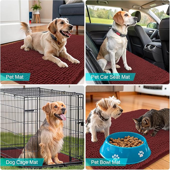 OLANLY Dog Door Mat for Muddy Paws 30x17, Absorbs Moisture and Dirt, Absorbent Non-Slip Washable Doormat, Quick Dry Chenille Mud Mat, Entry Indoor Entryway Carpet for Inside Floor, Caramel Russet