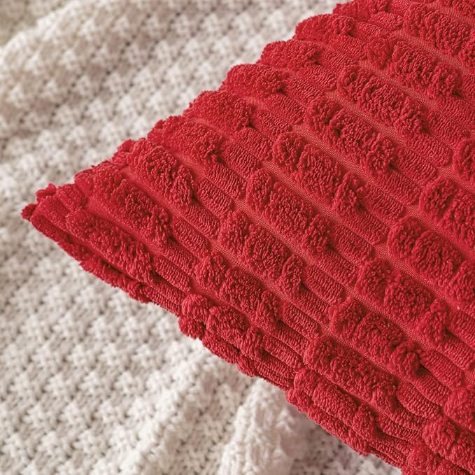 MIULEE Pack of 2 Red Corduroy Decorative Euro Sham Pillow Covers 24x24 Inch Soft Boho Striped Throw Pillow Covers Modern Farmhouse Home Decor for Sofa Living Room Couch Bed