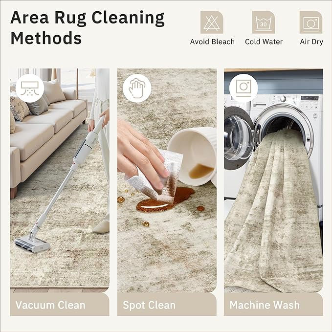 3x5 Rug, Small Area Rug for Kitchen, Entryway, Machine Washable Non-Slip Throw Rug, Vintage Carpet for Nursery Coffee Table Beige/Gray