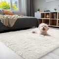 OLANLY 4x5 Machine Washable Accent Rug, Soft Fluffy Shaggy Area Rug for Bedroom, Living Room, Indoor Floor Carpet for Kids, Nursery, Home Decor, Ivory