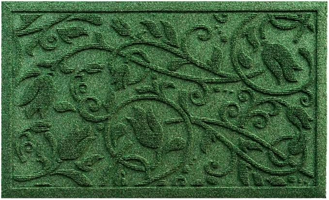 Boho Green Floral Leaves Outdoor Indoor Entrance Doormats, Absorbent Durable Heavy Duty Welcome Front Door Mat,Thick Natural Rubber Back,Easy Clean Entryway Mat 17x30 Inch, Low Profile