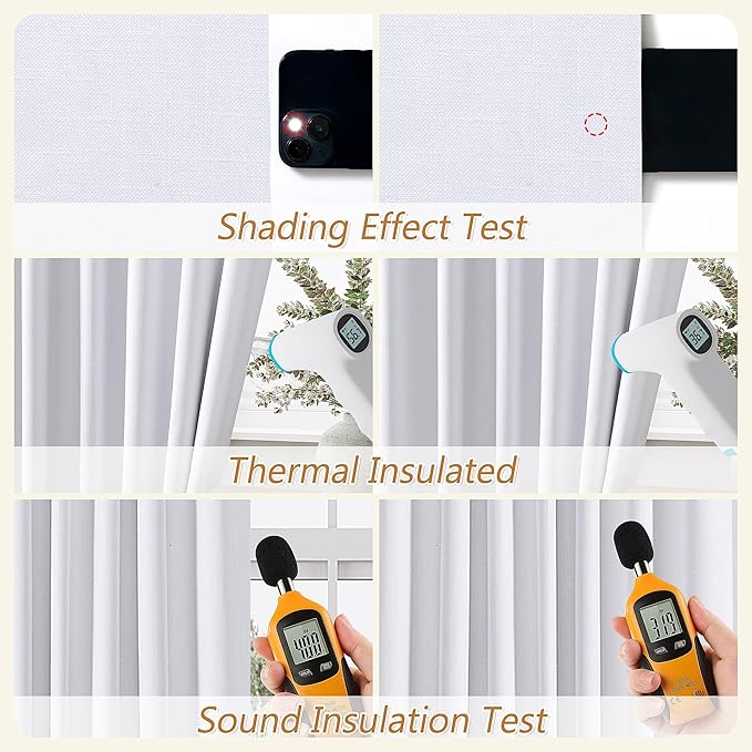 Guken White 100% Blackout Linen Curtains 52 Inch Wide by 140 Inch for Living Room Bedroom Back Tab/Rod Pocket Thermal Insulated Black Out Linen 2 Drapes Room Darkening Window Curtains,52x140