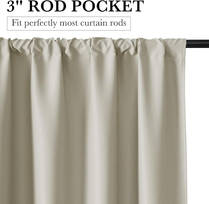 RYB HOME Bedroom Blackout Curtains 54 inches Long, 100% Blackout Thermal Insulated Noise Reducing Curtains for Living Room Nursury, 42 inches Wide by 54 inches Long, Natural