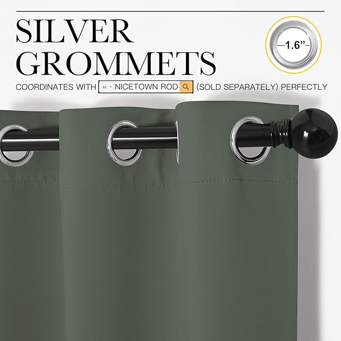 NICETOWN Room Darkening Curtain Panels - Toddler Boy Bedroom Drapes with Grommet Top, Energy Smart Window Treatment Curtains(Dark Mallard, 42 inches W x 90 inches L, 2 Panels)