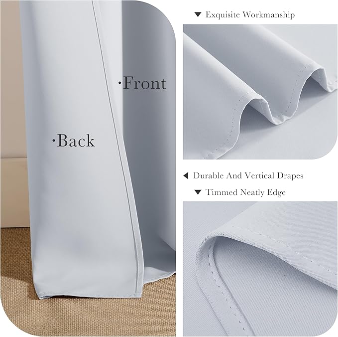 PONY DANCE 60% Light Filtering White Curtain Panels, Kitchen Curtains Room Darkening Energy Saving Short Drapes with Back Tab for Bedroom Home Decor, 42 in Wide by 45 Long, Greyish White, 2 Pieces