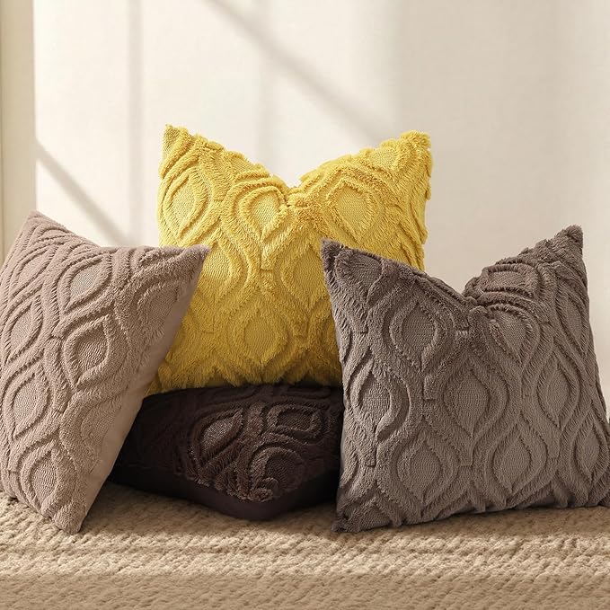 decorUhome Throw Pillow Covers 20x20 Inch Set of 2, Soft Plush Faux Wool Brown Solid Couch Pillow Covers, Accent Farmhouse Neutral Square Pillow Cases for Sofa Bed Living Room