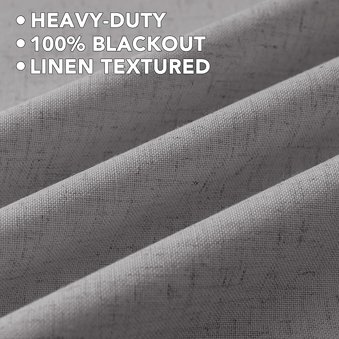 H.VERSAILTEX Linen Curtains 100% Blackout Curtains for Bedroom 102 inch Long Full Light Blocking Nature Linen Blended Window Curtains for Living Room Nickel Grommet (2 Panels, Heathered Dove)