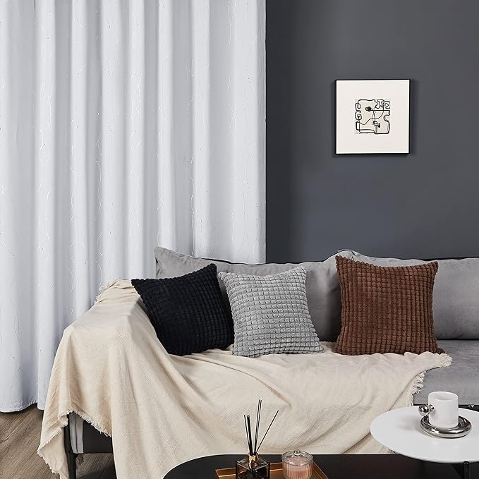 Deconovo Kitchen Curtains, Room Darkening Drapes, Thermal Insulated Soundproof Grommet Drape, Silver Wave Dots Print, 52 x 54 Inch, Machine Washable Window Panels for Small Windows Nursery, Set of 2