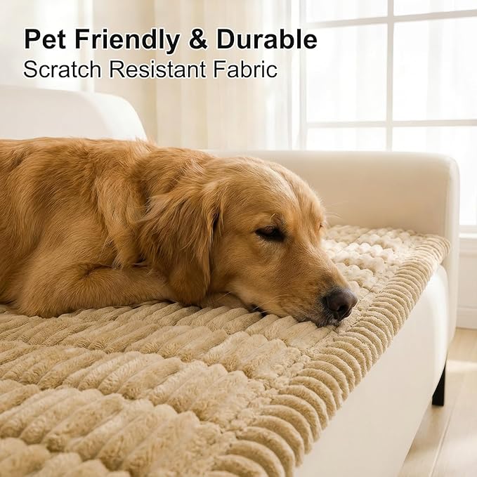 Smiry Couch Cover for Dogs Washable, Non Slip Fuzzy Pet Couch Covers for 3 Cushion Sofa Pet Friendly, Thick Soft Sofa Slipcovers Cushion Protector (Camel, 27.6" x 82.7")