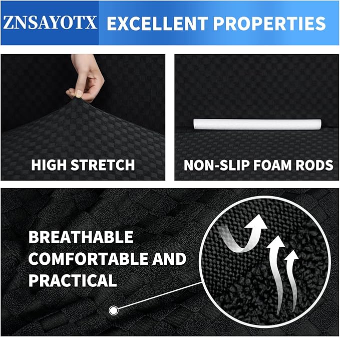 ZNSAYOTX 1 Piece Jacquard Couch Covers for 3 Cushion Couch Living Room High Stretch Sofa Cover Pets Dogs Friendly Anti Slip Thickened Slipcovers Furniture Protector (Sofa, Black)