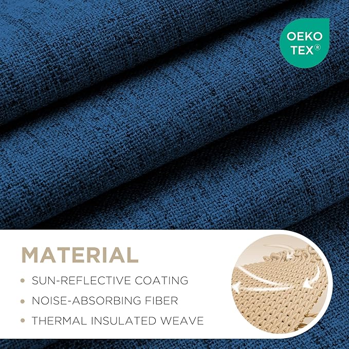 Joydeco Blackout Curtains for Bedroom - 100% Light Blocking 2 Panels Navy Blue Drapes 37" W x 90" L, Thermal Insulated Room Darkening Curtains, Linen Textured for Living Room, Rod Pocket & Back Tabs