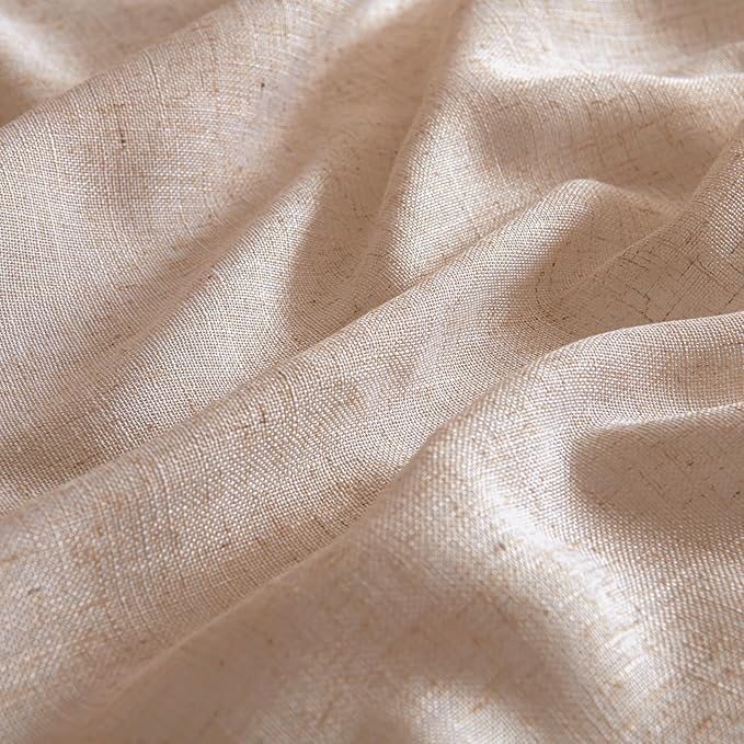 MIULEE Natural Beige Linen Curtains 54 Inch Length 2 Panels for Bedroom Living Room, Soft Linen Textured Window Drapes Semi Sheer Light Filtering Back Tab Rod Pocket Farmhouse Burlap Look Decor