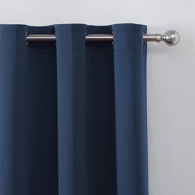 LEMOMO Navy Blue Blackout Curtains 34 x 84 Inch Length/Set of 2 Curtain Panels/Thermal Insulated Room Darkening Blackout Curtains for Bedroom