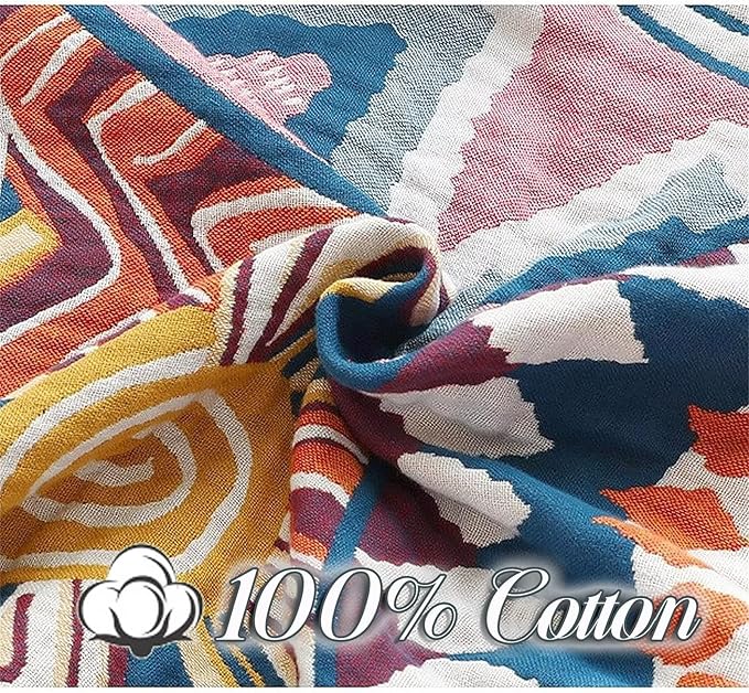 MSGKV Boho Throw Blanket for Bed 100% Cotton Blankets 90''x98'' Decorative Spring Couch Throws Breathable Blanket Gifts for Women