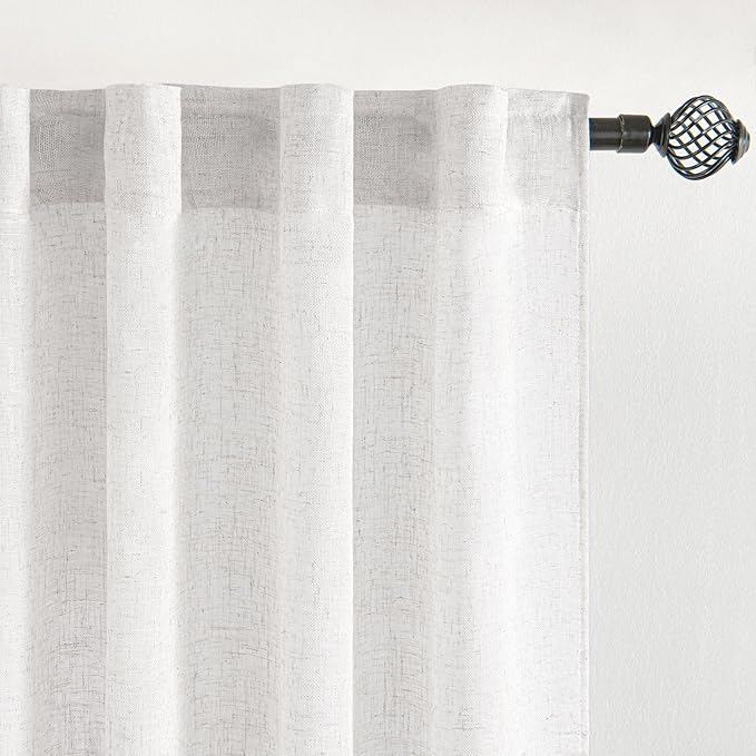 MIULEE White Curtains 24 Inch Length 2 Panels, Soft Thick Linen Textured Semi Sheer Light Filtering Kitchen Window Curtains Over Sink Small Tier Curtains for Bathroom Window Back Tab Rod Pocket