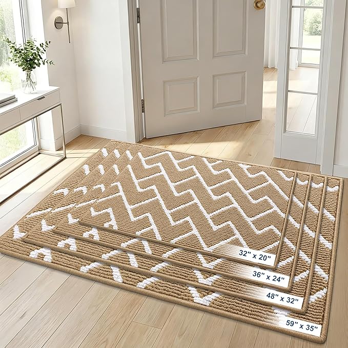 OLANLY Front Door Mat, Non-Slip Rubber Backing, Dirt Resistant and Absorbent, Washable, Easy to Clean Low-Profile Indoor Doormat for Back Door, Entryway, Inside Entrance, 48x32, Beige