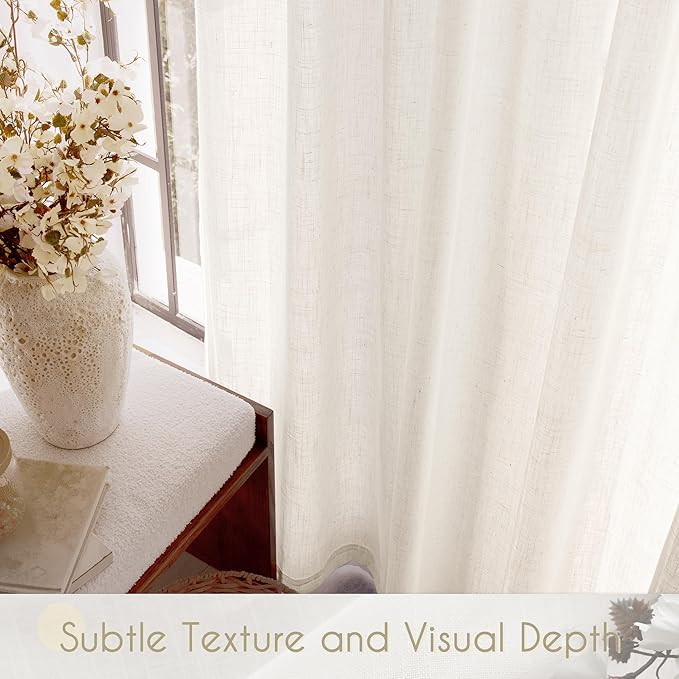 Cream Linen Curtains 72 inch Long 2 Panel Set for Living Room Back Tab Rod Pocket Semi Sheer Light Filtering Bedroom Window Curtain 72 inch Length Modern Farmhouse Neutral Ivory Linen Drapes 60x72