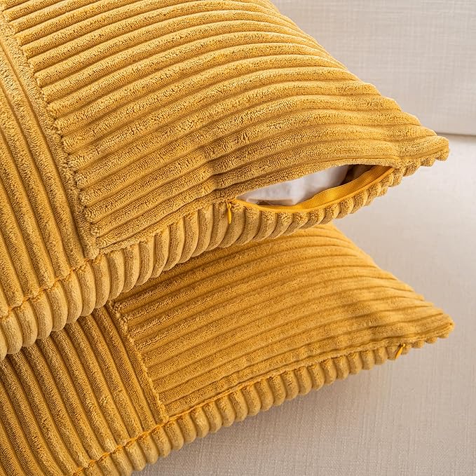 Fancy Homi 2 Packs Sunflower Yellow Spring Decorative Throw Pillow Covers 20x20 Inch for Living Room Couch Bed Sofa, Gold Yellow Home Decor, Soft Corss Corduroy Patchwork Textured Cushion Case 50x50cm