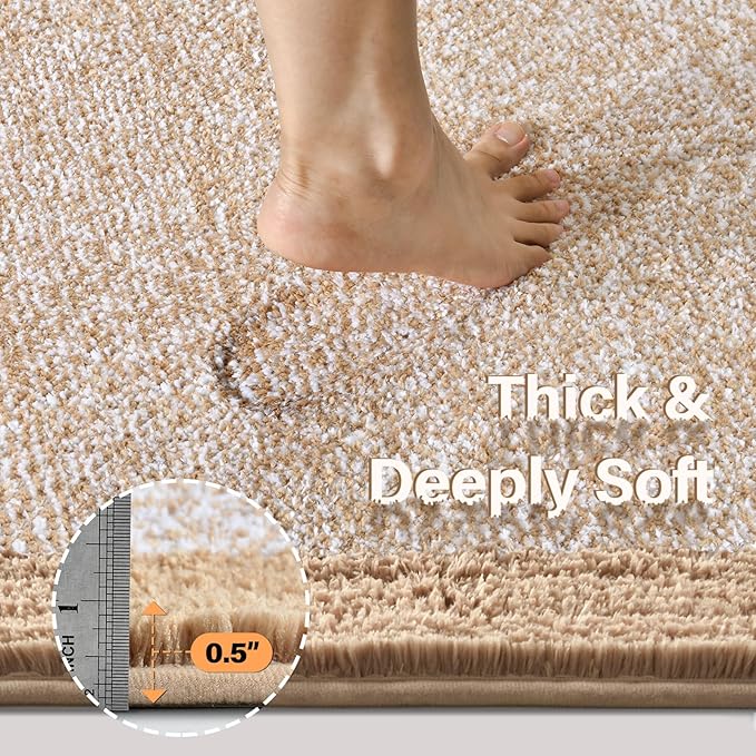 70x24 Long Bathroom Rugs Washable Non Slip, Beige Bath Mat for Bathroom Floor Tub, Soft Absorbent Quick Dry Mats for Shower, Bathtub,Home Decor