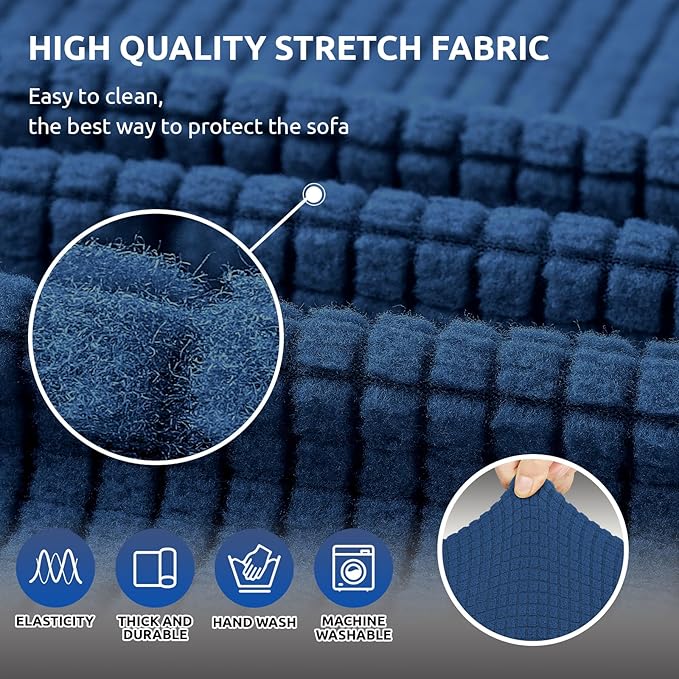 KEKUOU Stretch Sofa Cover Slipcover ，Couch Covers for 3 Cushion Couch Sofa pet Friendly (78"-94") Furniture Protector Sofa with Elastic Bottom for Kids,Dog, Jacquard Small Checked(Large,Classic Blue)