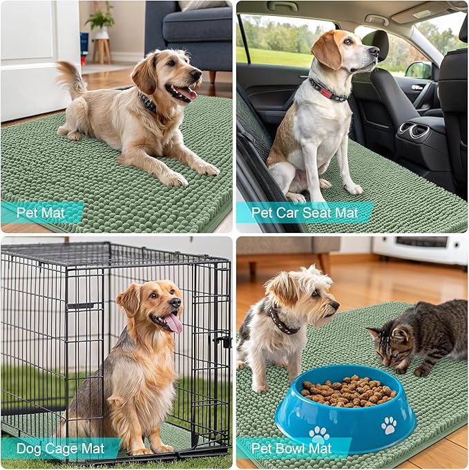 OLANLY Dog Door Mat for Muddy Paws 50x30, Absorbs Moisture and Dirt, Absorbent Non-Slip Washable Doormat, Quick Dry Chenille Mud Mat, Entry Indoor Entryway Carpet for Inside Floor, Olive Green
