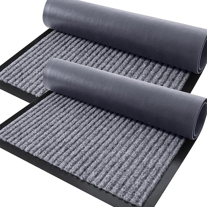 OLANLY Front Door Mat Indoor Outdoor Entrance, 2-Pack 35 x 23 Inch, Waterproof Heavy Duty Doormat, Fade Resistant, Low Profile, Easy Clean Patio Porch Welcome Floor Mats for Entry, Light Gray