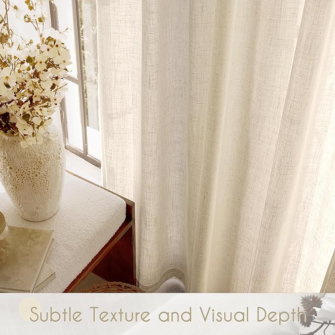 Greyish Beige Linen Curtain 102 inch Length 2 Panels Set Back Tab Light Filtering Living Room Curtain Drapes Home Office Modern Minimalist Decor Farmhouse Boho Neutral Semi Sheer Curtain 102 inch Long
