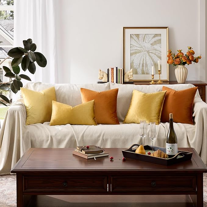 GIGIZAZA Golden Throw Pillow Covers 16x16 Decorative Velvet Cushion Covers Pack of 2 Pillowcase for Sofa