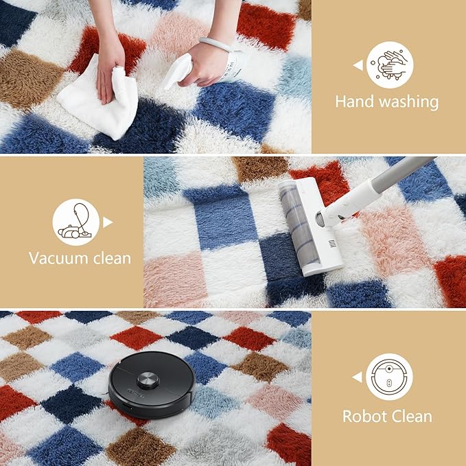 Shag Area Rug for Bedroom Living Room,4x6 Fluffy Soft Colorful Checkered Rug Fuzzy Shaggy Bedroom Carpet,Indoor Plush Floor Rugs for Kids Boys Girls Teen Dorm Nursery Home Decor
