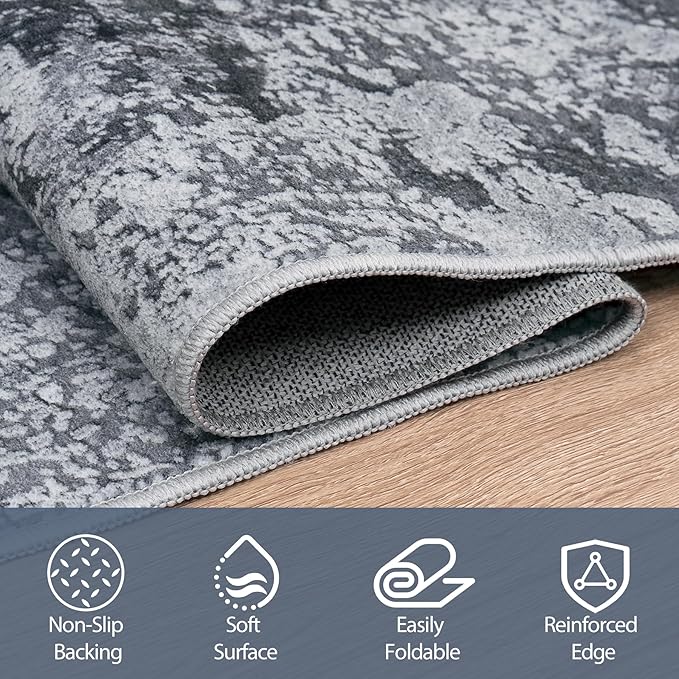 4x6 Area Rugs for Living Room Rug Washable: Abstract Rug for Dining Room Bedroom Carpet Non Slip 4 by 6 Indoor Modern Nursery Home Office Black