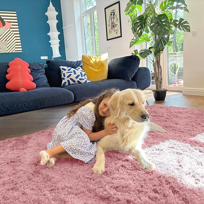 OLANLY 2x4 Machine Washable Runner Rugs for Hallway, Soft Fluffy Shaggy Bedside Rugs for Bedroom, Living Room, Indoor Floor Carpet for Kids Girls Boys, Nursery Rooms, Home Decor Aesthetic, Pale Pink